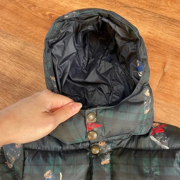 Polo Ralph Lauren Down Puffer Jacket Infant Baby 24M Months Bear Plaid Full Zip